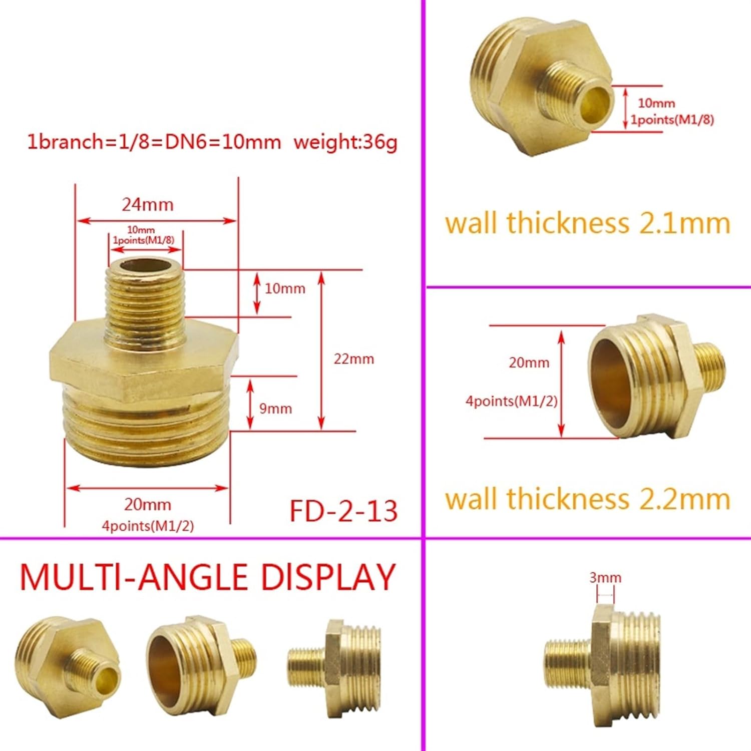 Copper equal diameter double outer External thread 1/2 conversion 1/4’ Variable diameter 3/8’ turns 1/8’ joint 1 inch change 4/3(1 turn 4points)