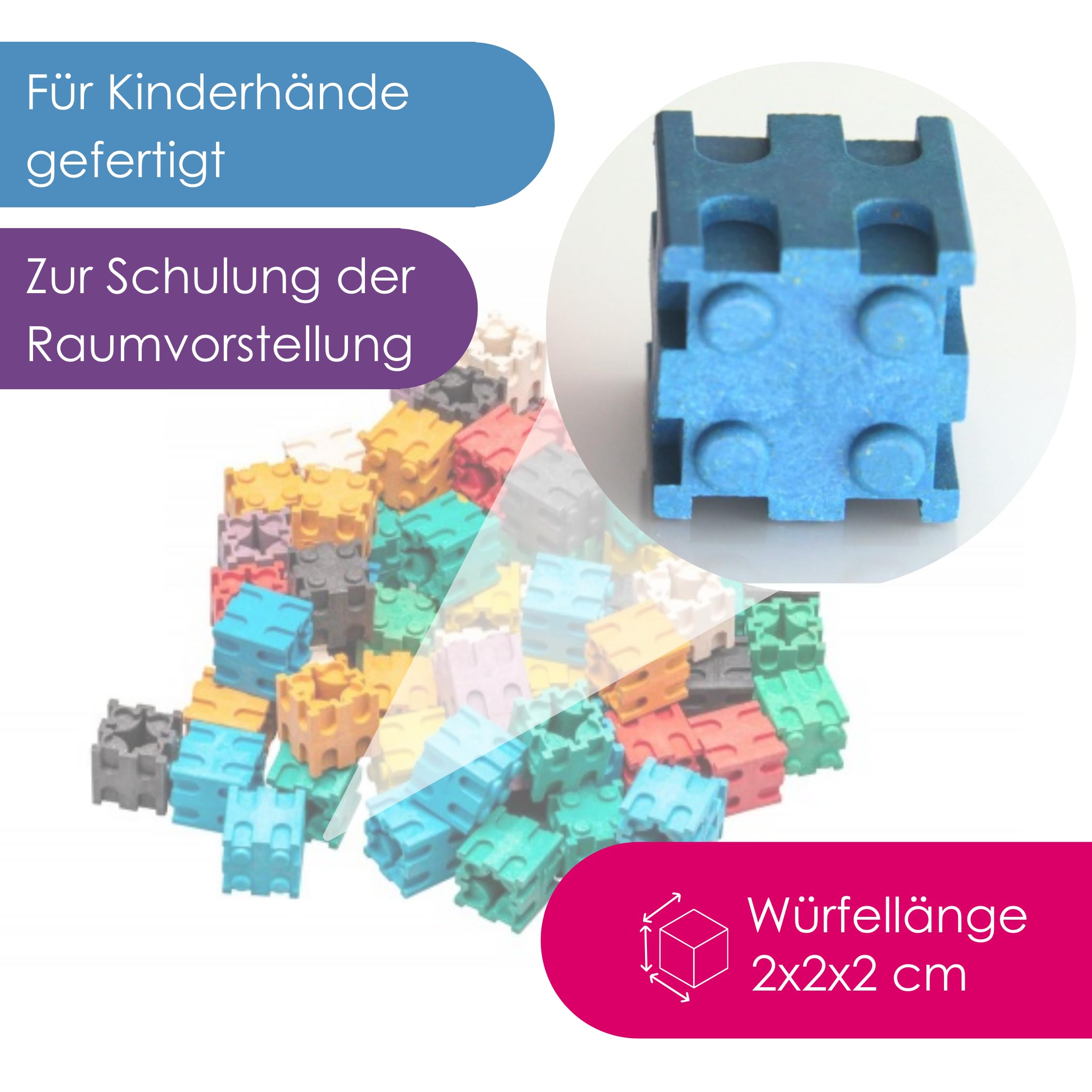 100 Steckwürfel Aus Kunststoff – Lernspielzeug Für Kinder Ab 3 Jahren | 2x2x2 Cm, Bunte Farben | Für Mathematik & Kreativität