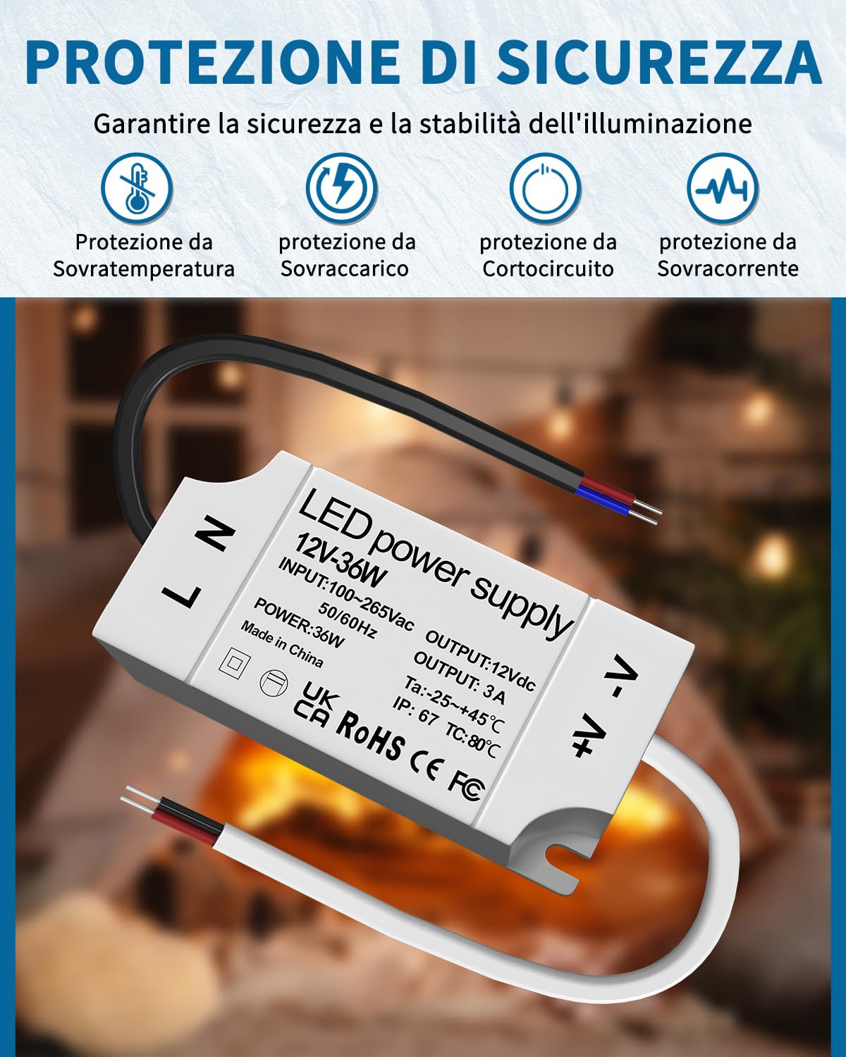 Bonlux Trasformatore 220 V 12 V LED Alimentazione 12 V 3 A 36 W IP67 Impermeabile per MR11 G4 MR16 GU5.3 Lampadine e striscia luminosa, Interno/Esterno, Mini Transfo