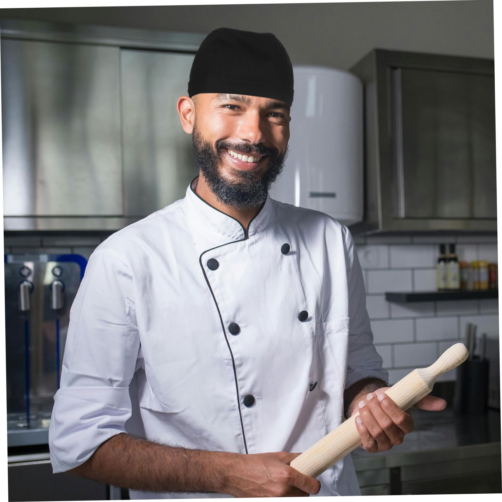 VANZACK 6 Gorros de Chef de Algodón Cómodos y Resistentes al Aceite Negro Unisex para Chefs de Restaurante y Cocina en Café