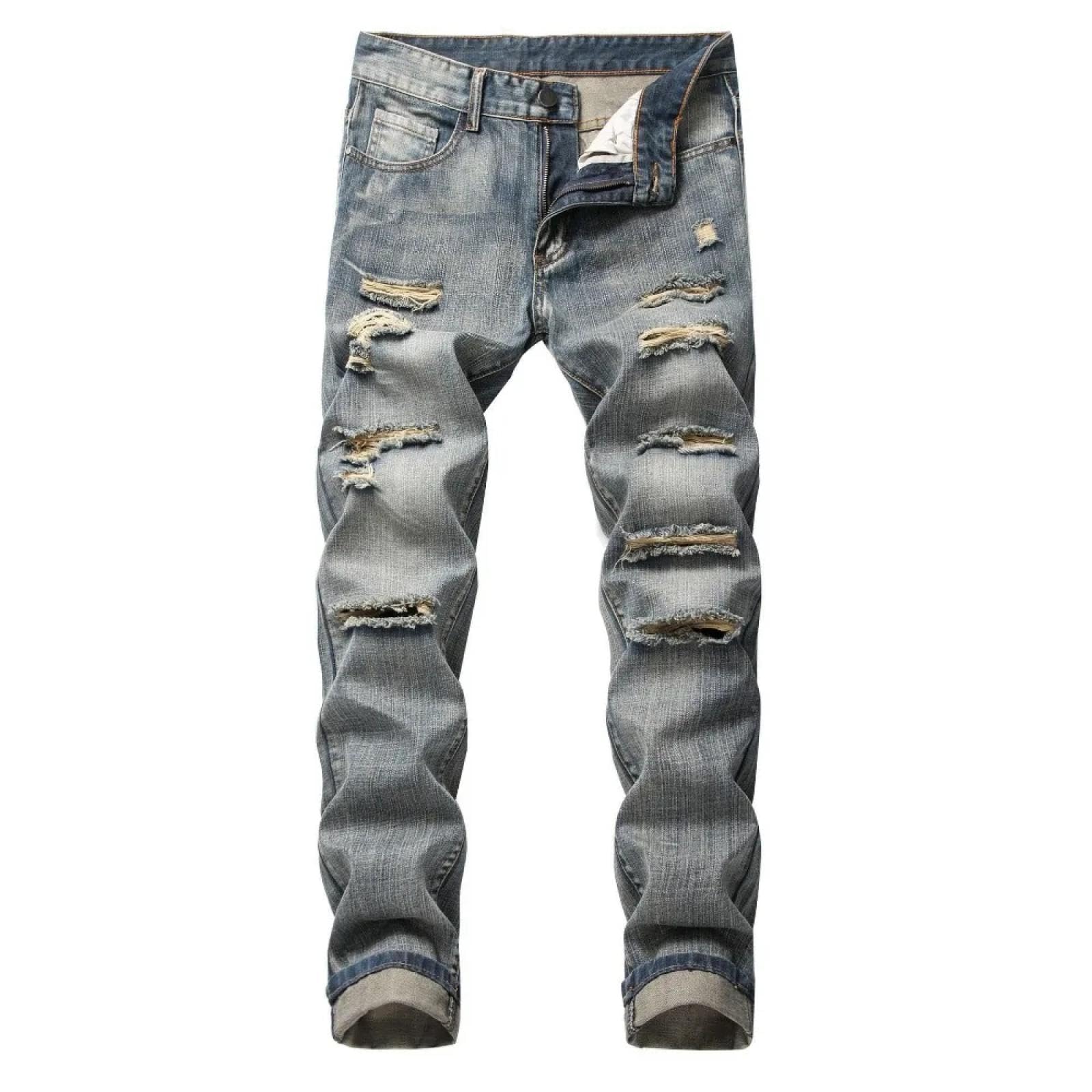 Jeans Pantalon Punk Skinny Jeans Männer Vintage Solid Denim Hosen Herren Casual Slim Fit Bleistift Jeanslöcher Hosen