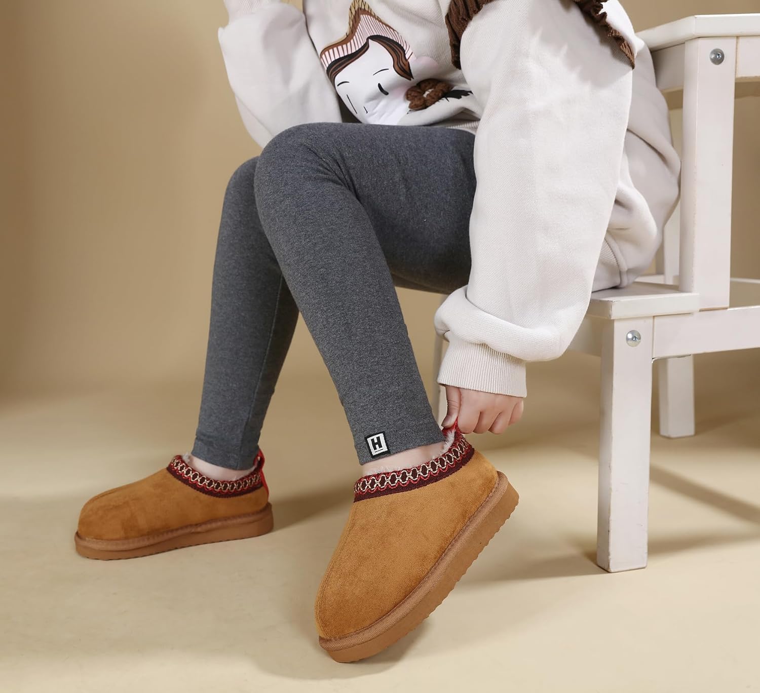 SMajong Kids Slippers Plush Warm Girls Fuzzy House Slippers Boys Platform Slipper Slip-on Shoes Winter Indoor Outdoor - Image 2