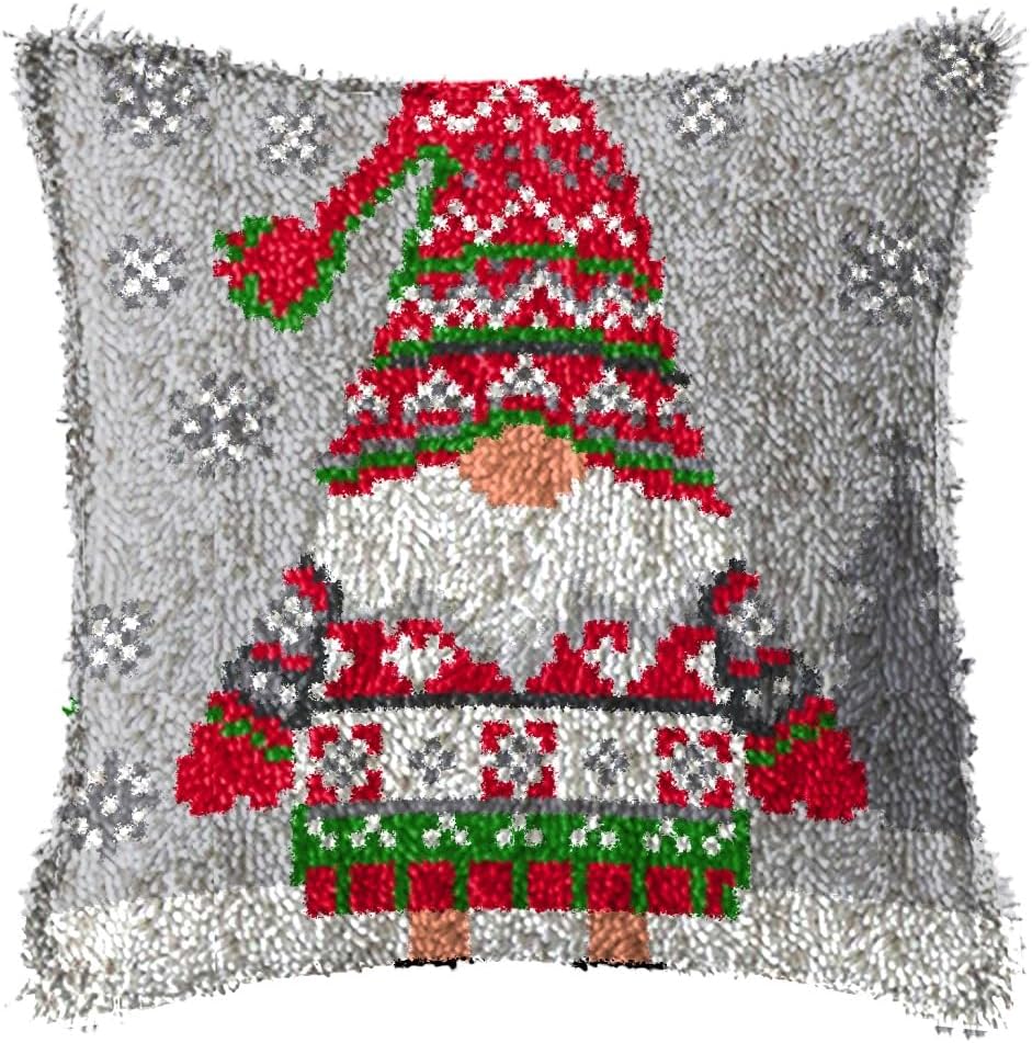 YOOTOM Christmas Santa Claus Latch Hook Pillow Kits for Adult,Latch Hook Kits for,Pre-Printed Latch Hook Rug Kits Cross-Stitch Embroidery Cushion for Home Sofa Decoration 17x17in
