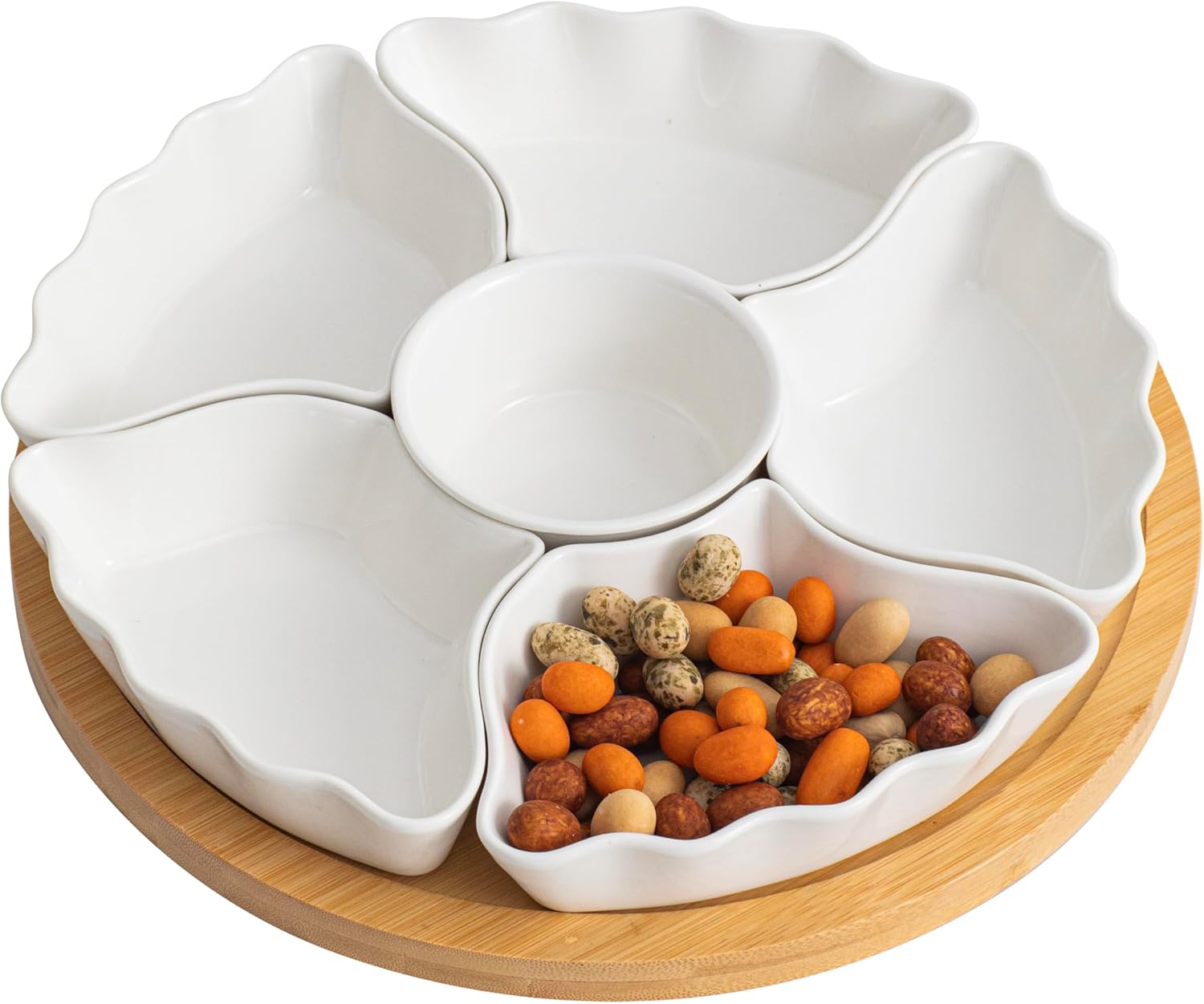 Porcelain Divided Serving Dishes, Relish Tray, 12'' Serving Tray and Platter with 6 Removable Compartment, for Party, Kitchen Decor, for Chips and Dip, Fruits, and Condiment