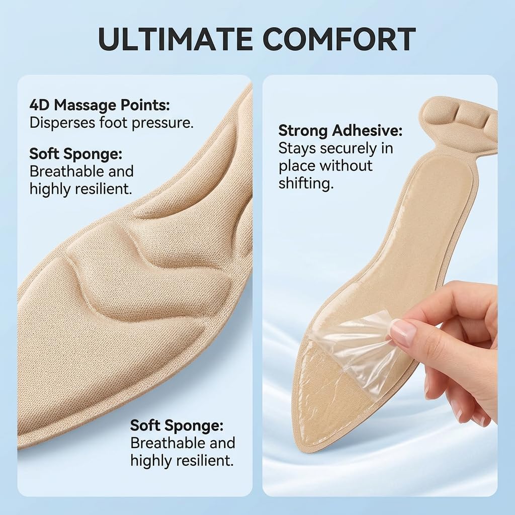 8 Piezas Plantillas Para Tacones De Mujer, Almohadillas Para Talón, Antideslizantes, Recortables, Protegen La Punta, Cómodas Para Zapatos Ajustados O Grandes, Adecuadas Para Tacones Mujer