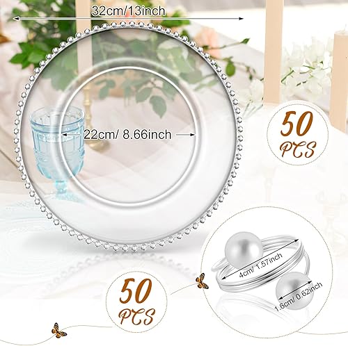 Miniatura 2 de Tioncy Juego de 50 platos de carga transparentes a granel, 50 platos de plástico con cuentas transparentes de 13 pulgadas, 50 servilleteros, platos