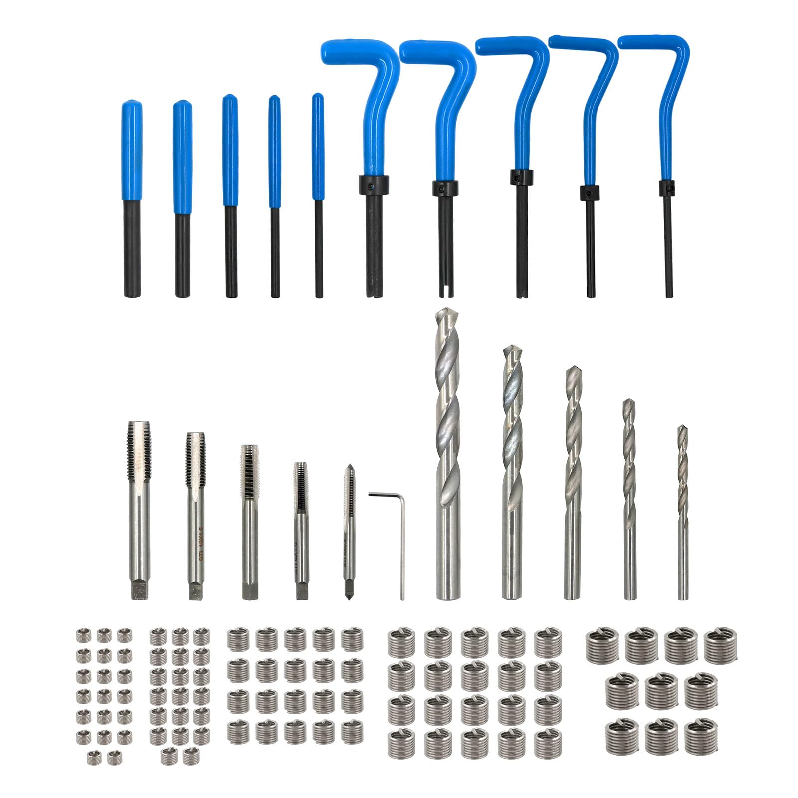 Kit di riparazione per filettatura, 131 pezzi, con inserti M5, M6, M8, M10, M12, manicotti, strumenti di riparazione filettatura, inserti filettati