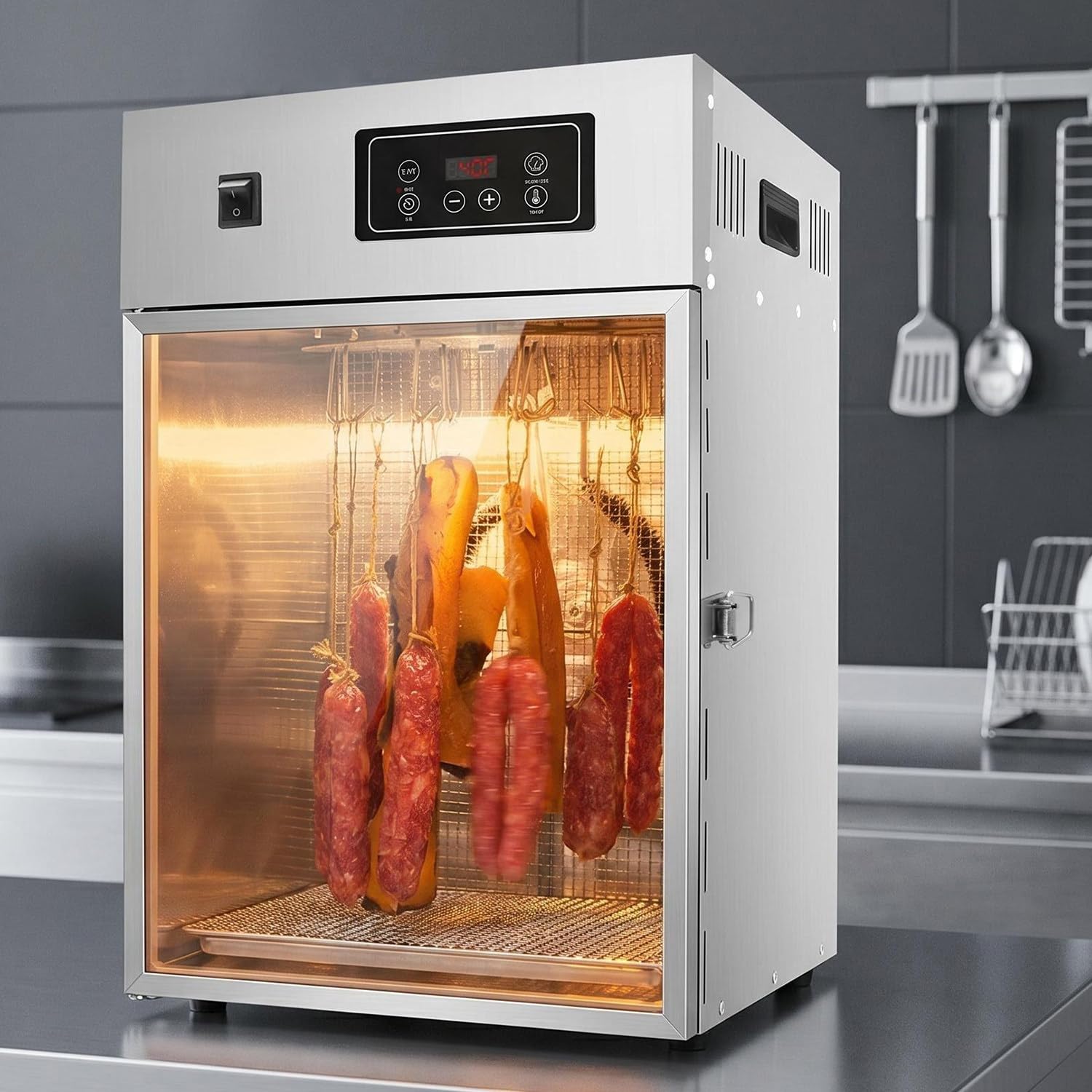 Caja Secadora De Biltong De Gran Capacidad, Deshidratador De Alimentos De Acero Inoxidable De 800 W, Panel De Control Digital Inteligente, para Uso Doméstico Y En Pequeños Negocios
