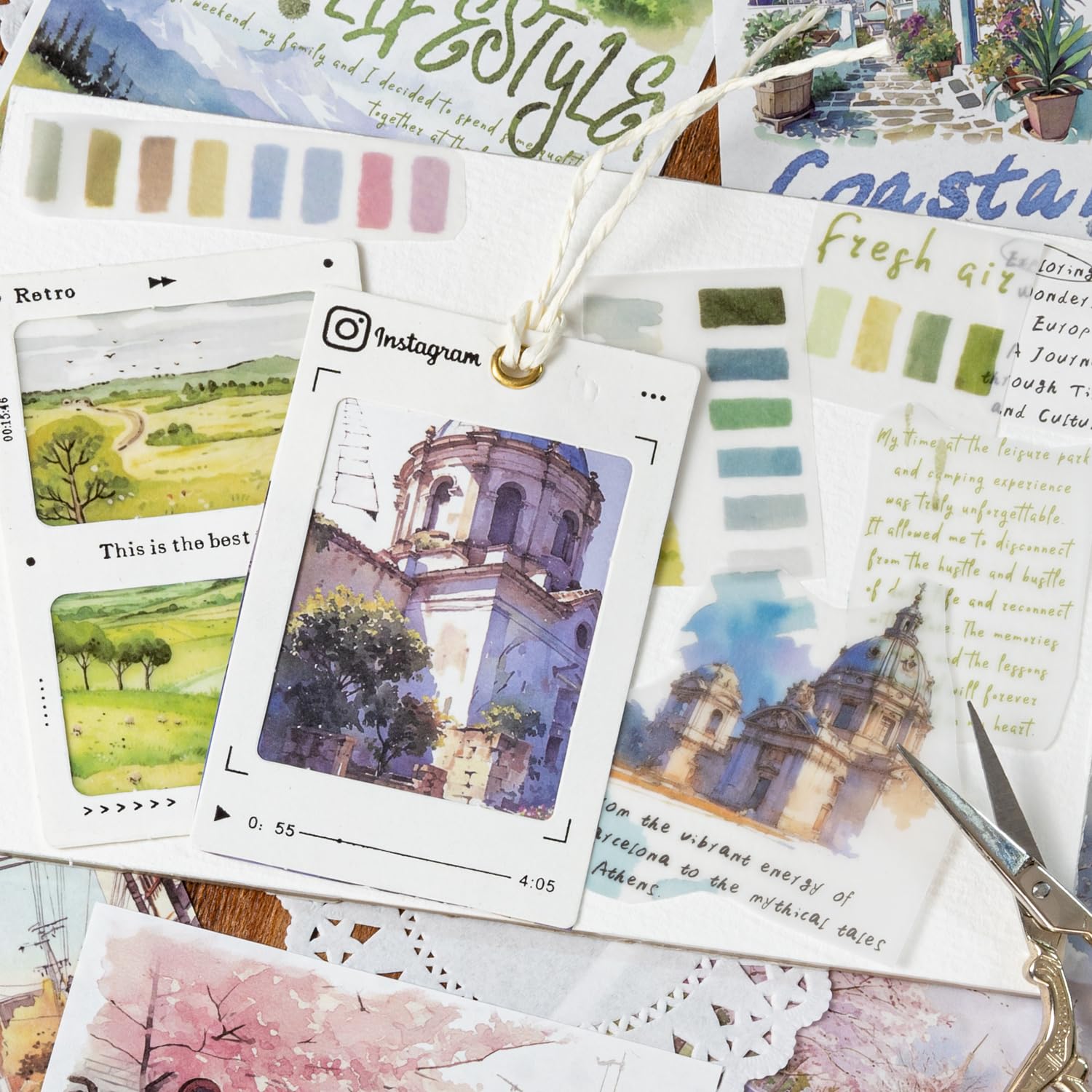 Acquerello Floreale 2 Confezioni Per Scrapbooking, Carta Da Sfondo Per Decoupage E Collage In Stile Acquerello Vintage Con Perla Adesiva Per Diario, Pianificatore Carta Per Decoupage Su Legno