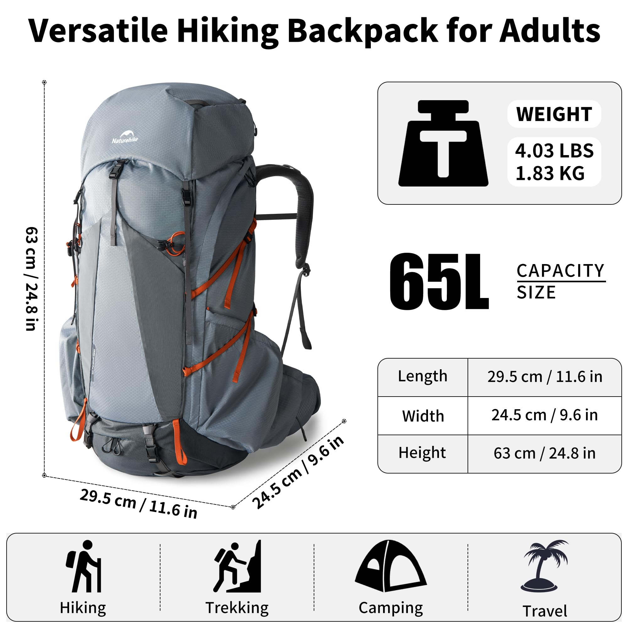 Naturehike Seek Wind plecak trekkingowy, 35 l/65 l, dla mężczyzn i kobiet, plecak turystyczny, wodoszczelny, plecak podróżny, plecak outdoorowy z pokrowcem przeciwdeszczowym, na kemping, do jazdy na