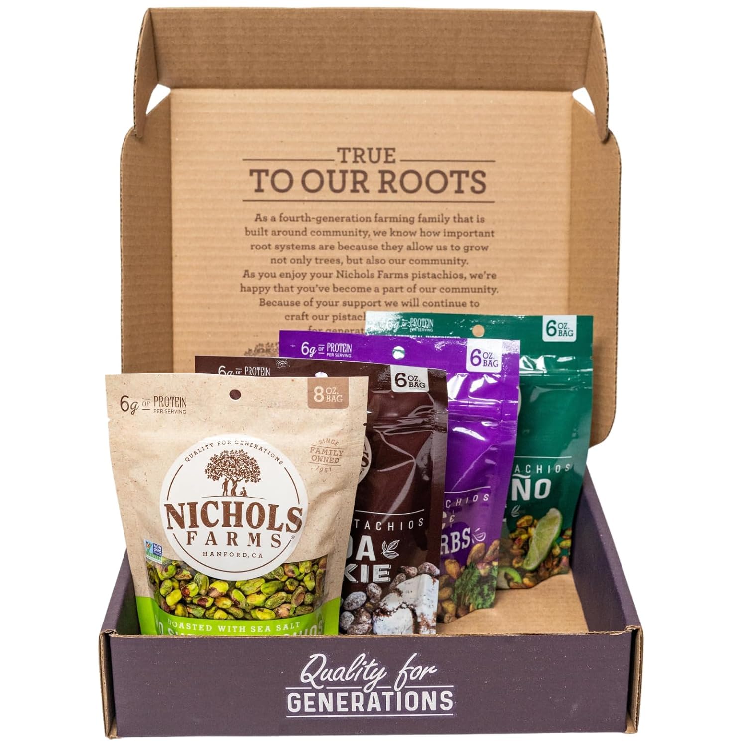 Nichols Farms California-Grown Pistachios, Non-GMO Snack Packs, Multi Flavor, Party Snack Bundle Gift Set