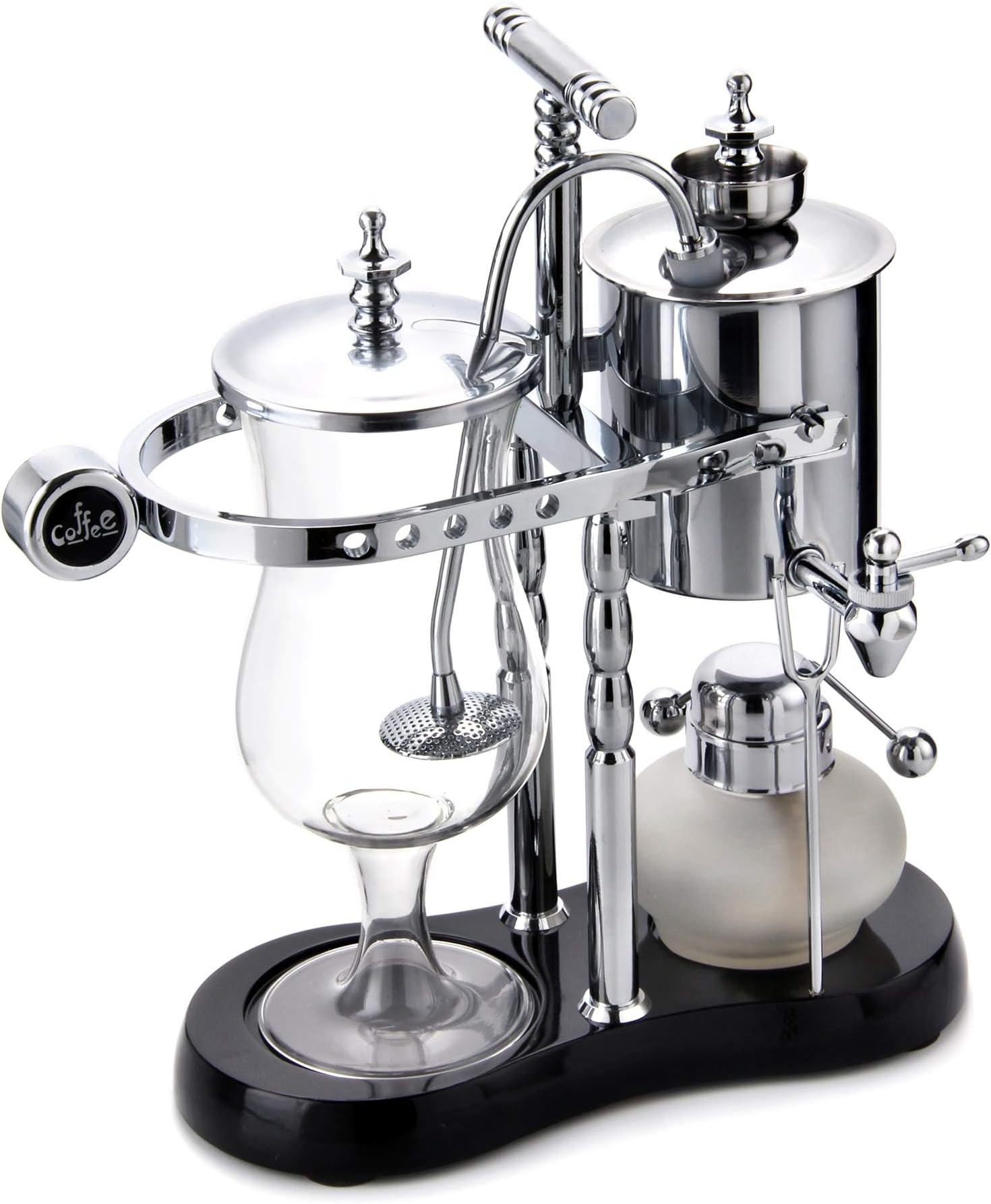DGCoffee Belgian Belgium Luxury Royal Family Balance Syphon Coffee Maker Classic Double Column (Silver)