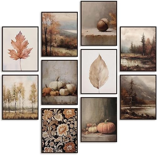 Whaline 10 impresiones artísticas de pared vintage de otoño, retro, paisajes de otoño, pósteres de papel rústico estético, decoración de imagen para