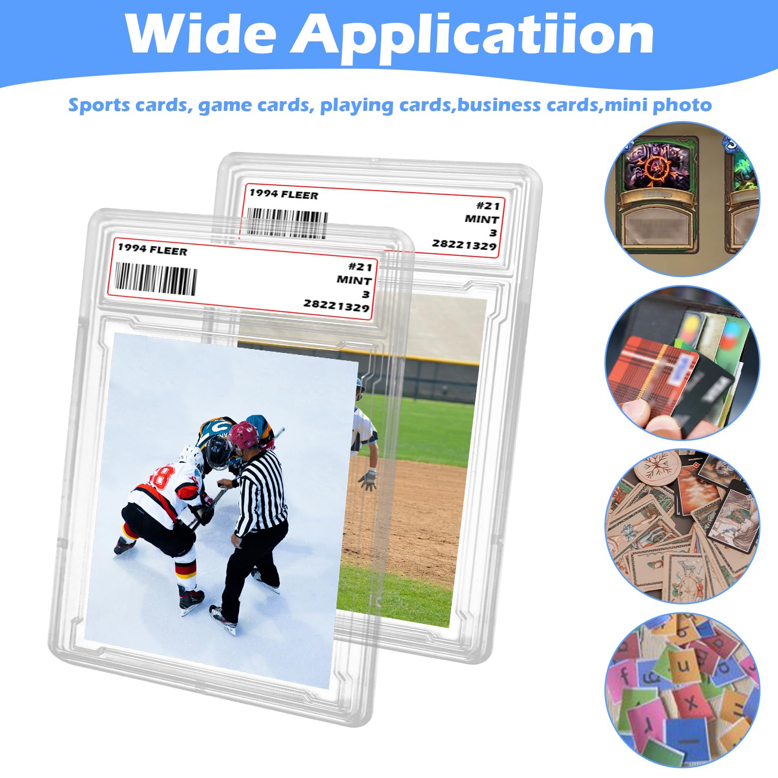 Miyukyee 50 Pack Card Case Holder,Graded Card Slab Baseball Card Sleeves Trading Card Holder 35 PT Hard Plastic Card Protectors with Label Position for YuGiOh, MTG Games and Sport Cards