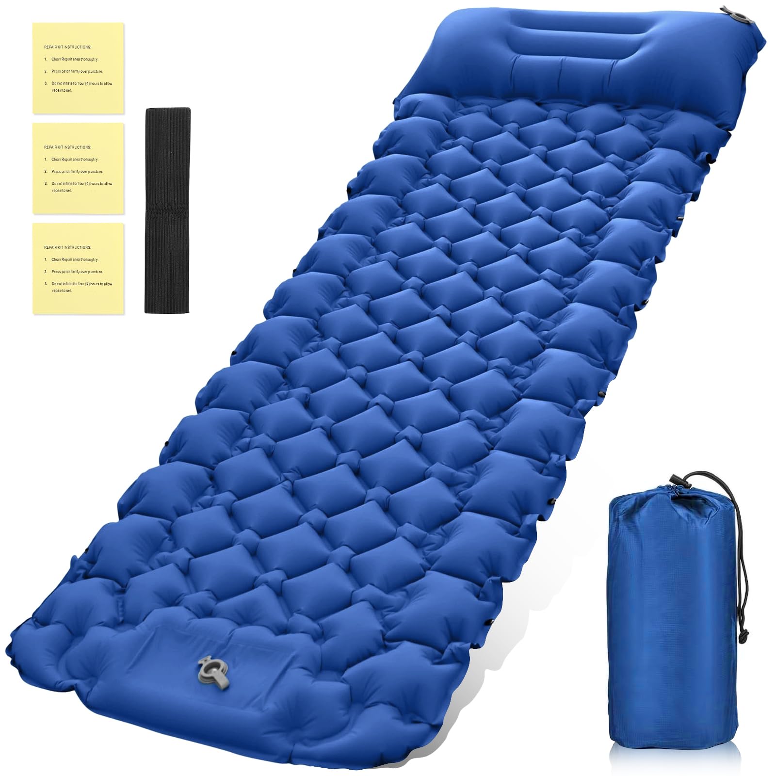 Raxfekro Camping Isomatte Luftkissen, 8cm Dicke Outdoor Selbstaufblasbare Luftmatratze, Luftmatratze mit Fußpresse Pumpe und Kissen für Wandern, Reise, Strand