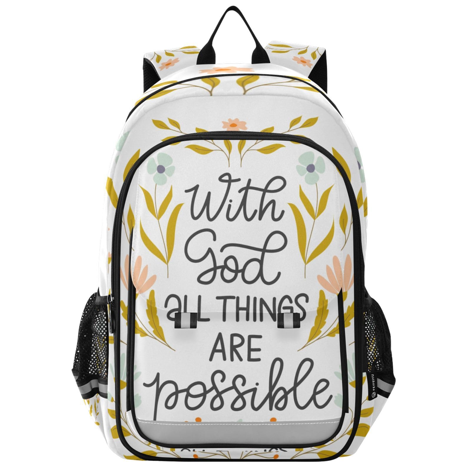 with God All Things Are Possible Flower Backpack Girls Boys Elementary School Bags Bookbags Laptop Backpack Travel Daypack
