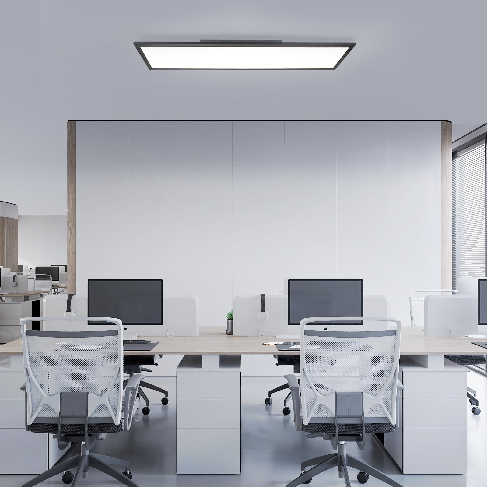 ZMH LED Panel Deckenleuchte 120x30cm Dimmbar Flach Deckenlampe Lang Rechteckig Deckenpanel Schwarz 40W Tageslichtlampe mit Fernbedienung für Büro Küche Flur Wohnzimmer Schlafzimmer