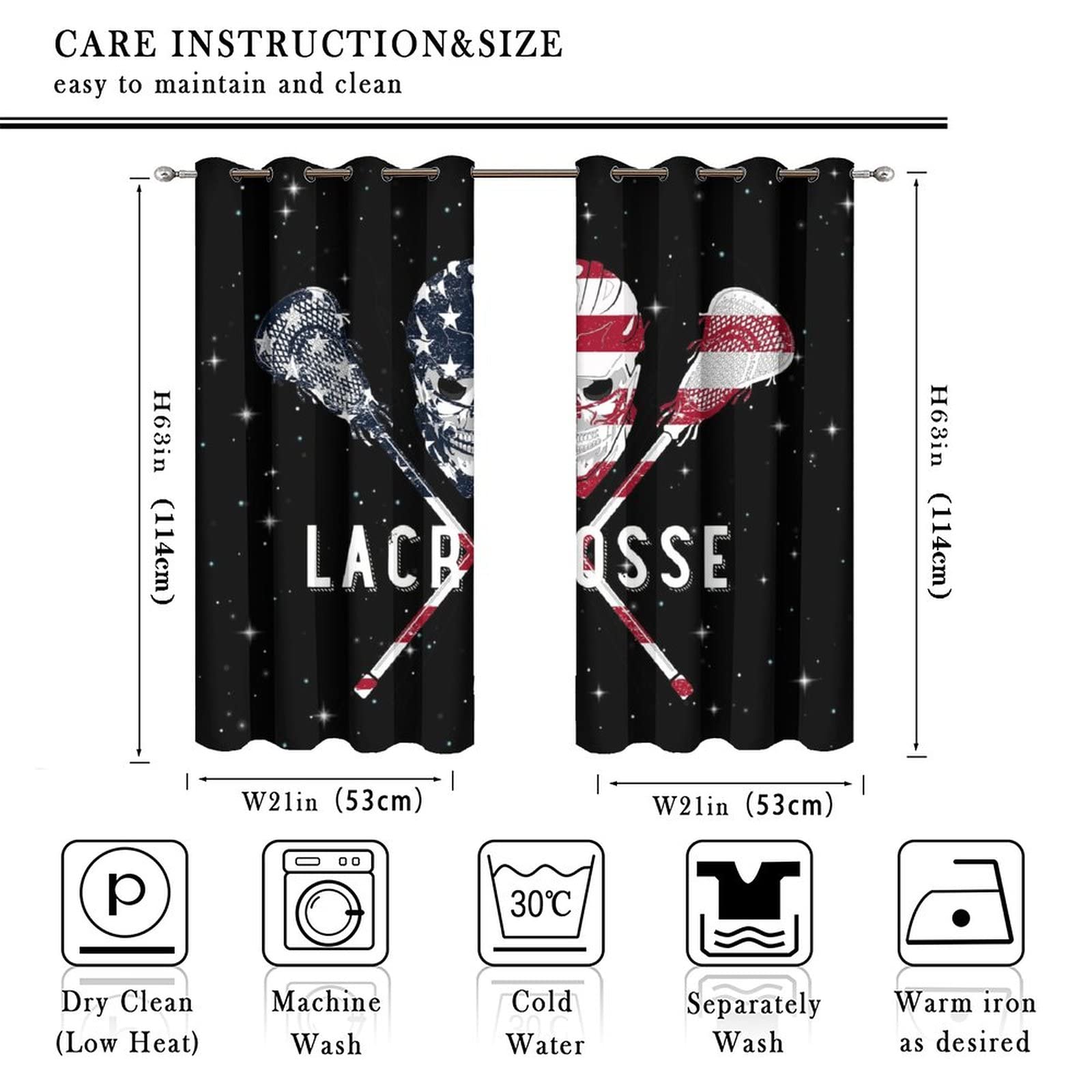 Boys Lacrosse Grommet Blackout Curtains for Living Room,Thermal Insulated Room Darkening Kids Sports Theme Fantasy Galaxy American Flag Print Window Treatment Drapes,2 Panels 45L x 21W