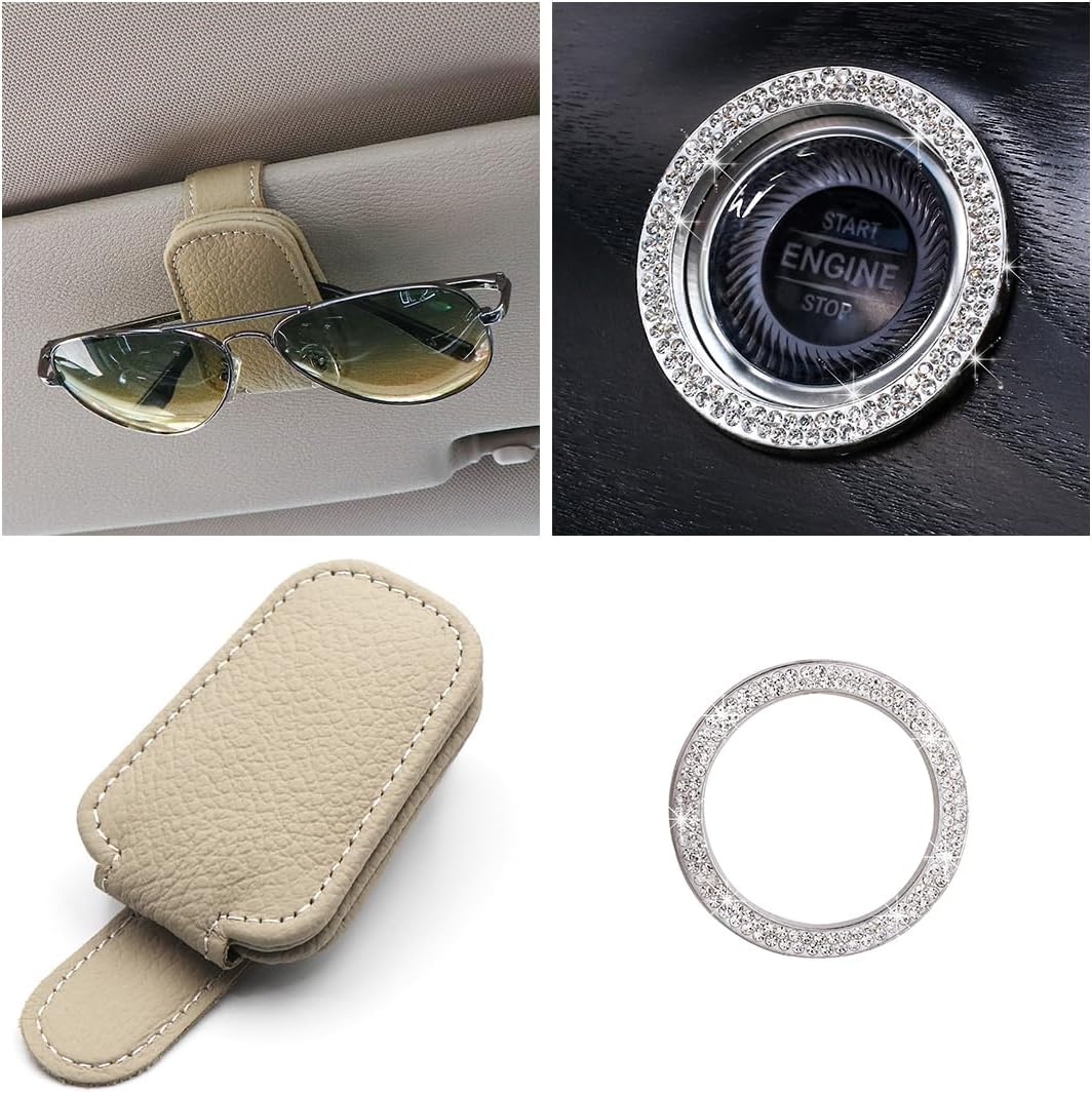 Ziciner Sunglass Holder for Car Visor, Genuine Leather