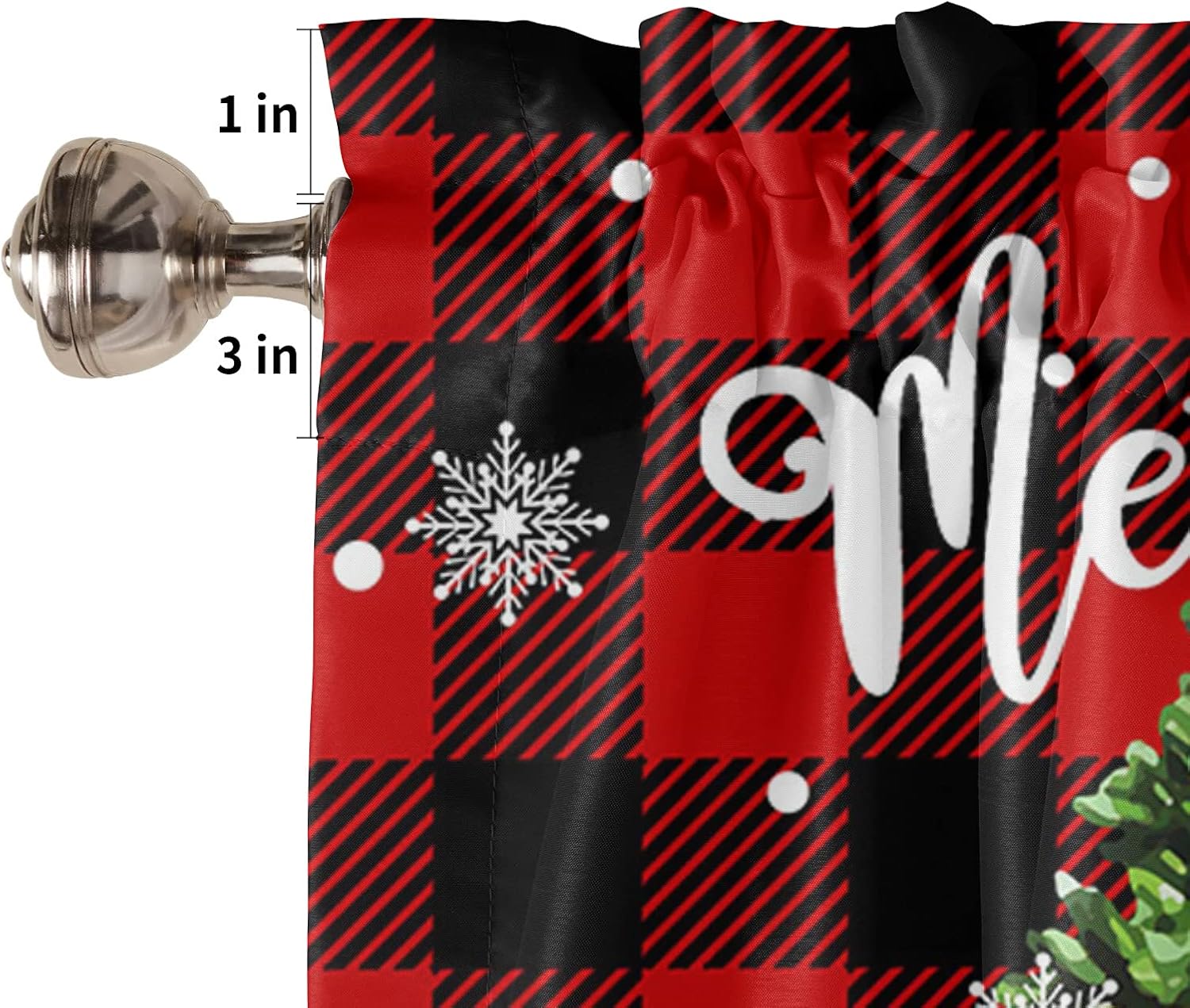 BestLives Christmas 3 Piece Kitchen Curtains Set Snowman with Xmas Tree Window Treatment Tiers Red Buffalo Plaid Check Rod Pocket Valance Sets for Kitchen Small Windows Bedroom 54 in x 36 in