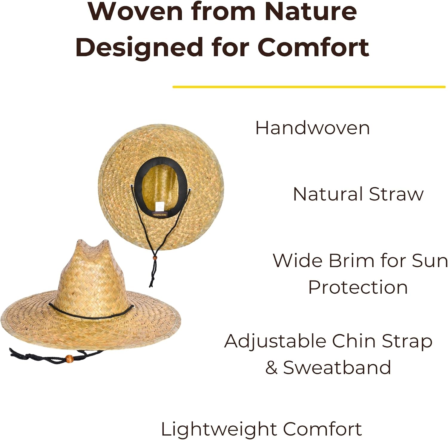 6 Pack Straw Hats – Bulk Wide Brim Lifeguard Sun Hats for Men & Women with Adjustable Chin Strap
