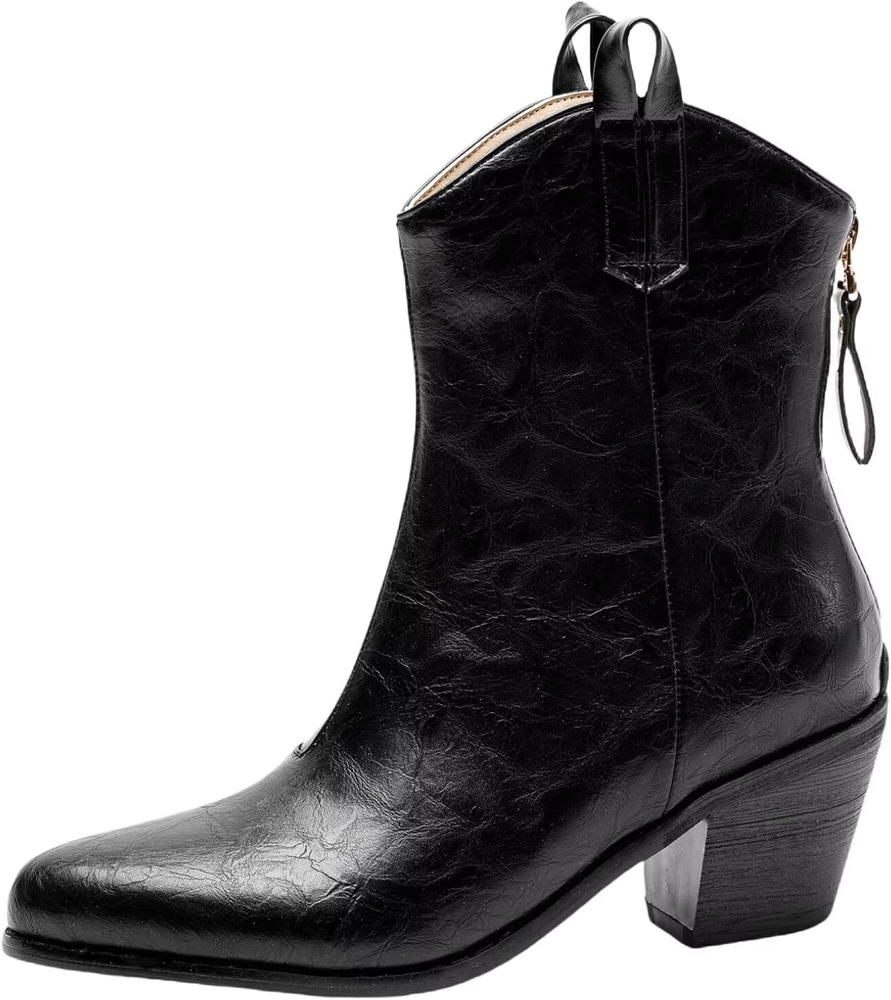 Women's Cowboy Boots with Zip Back Block Heel Ankle Boots