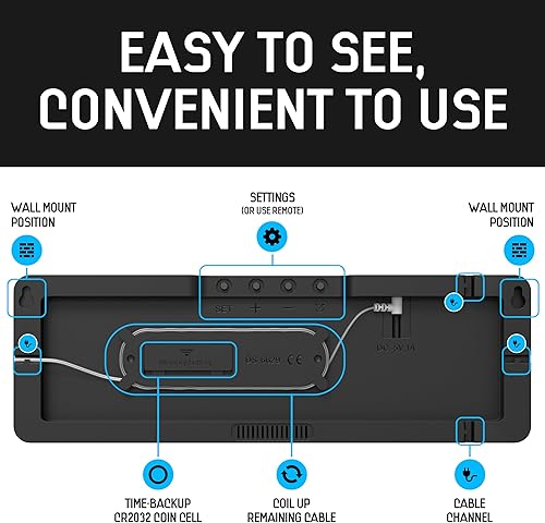 Miniatura 8 de Reloj de pared digital extragrande con fecha, temperatura y temporizador - Reloj digital grande para paredes (XXL, blanco y azul)