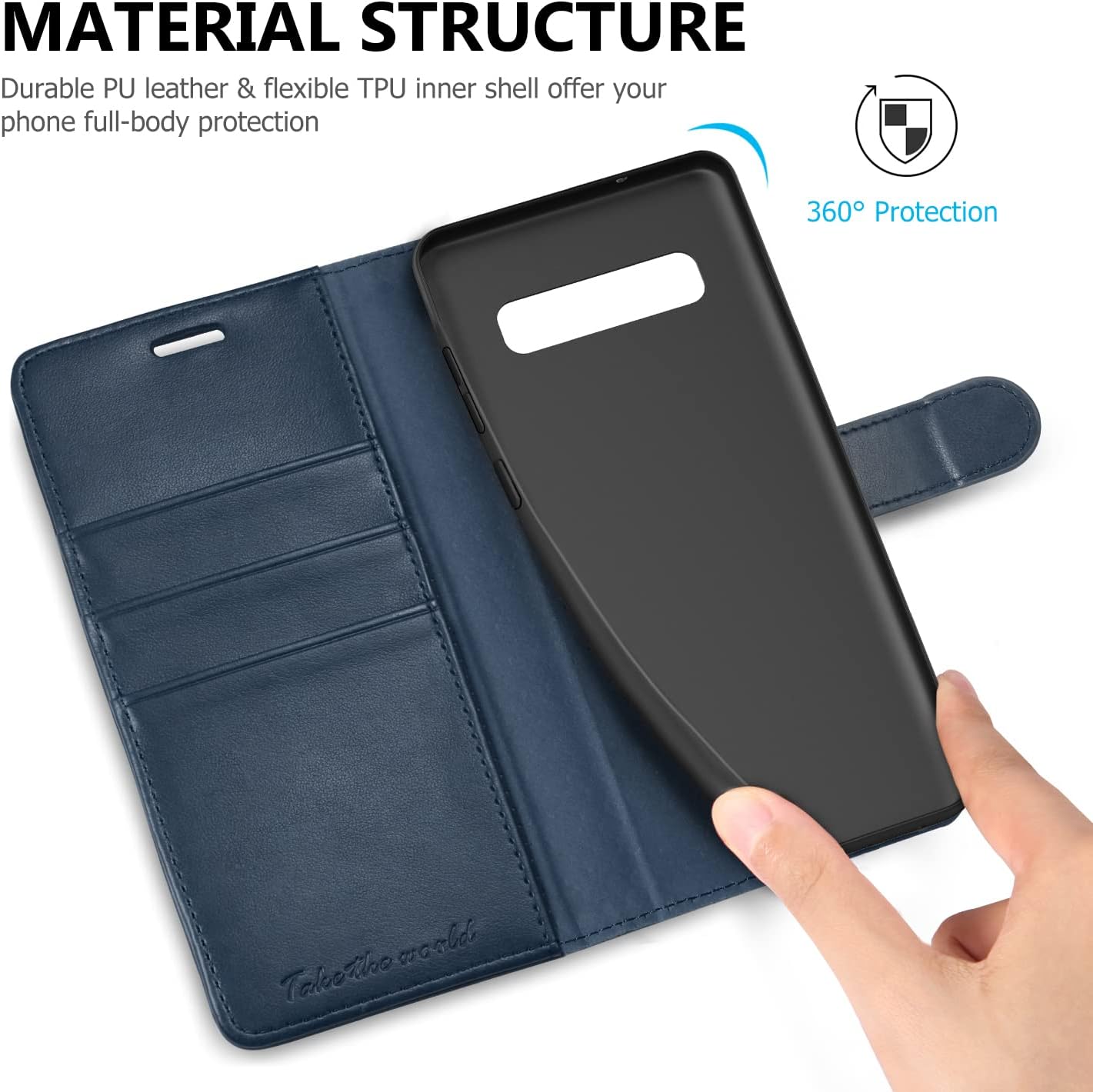 TUCCH Galaxy S10 Wallet Case, S10 Case with [TPU Shockproof Interior Case] Stand [RFID Blocking] Card Holder, Magnetic PU Leather Protect Flip Cover Compatible with Galaxy S10 6.1-Inch, Dark Blue