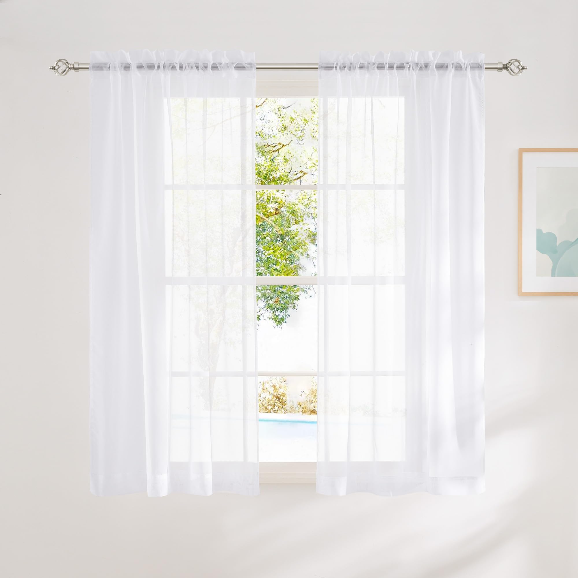 NICETOWN Bedroom White Sheer Curtains 63 Inches Long, W42xL63, 2 Panels