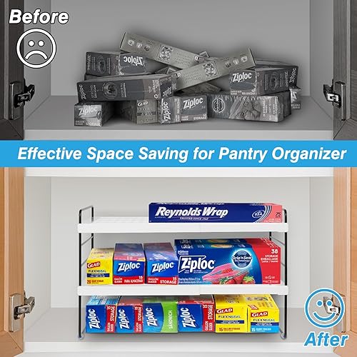 Miniatura 3 de Gapetabe Organizadores y almacenamiento de despensa, 3 niveles de papel de aluminio expandible y organizador de envoltura de plástico, organizador