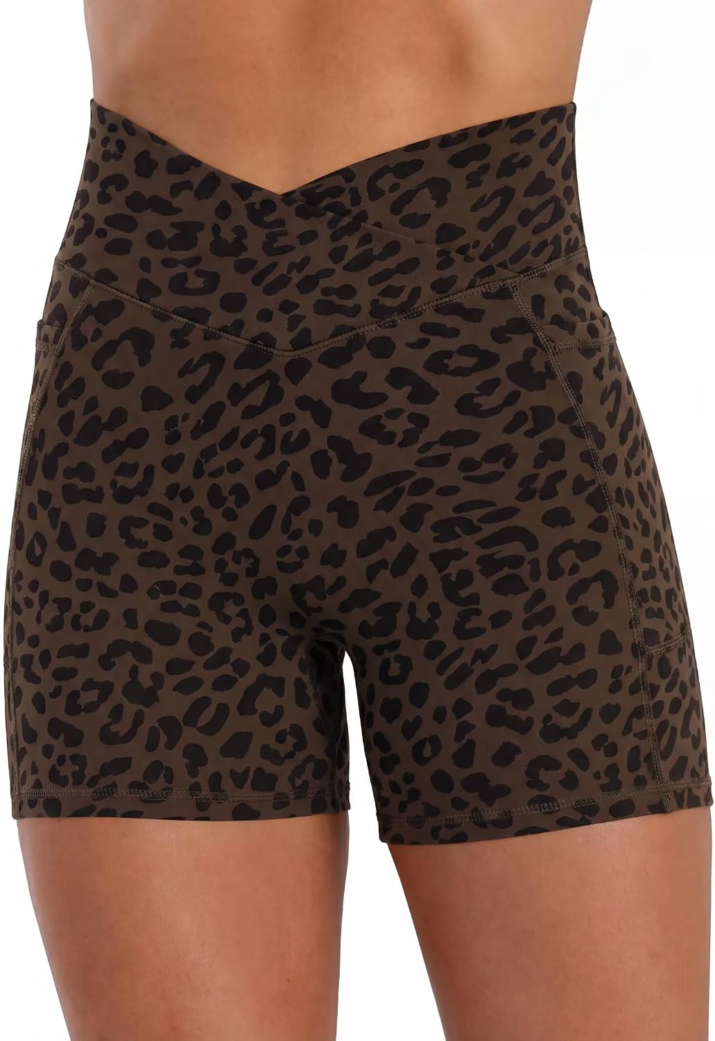 Sunzel Women's High Waisted Crossover Waist Biker Shorts with Pockets | 4-Inch Inseam, High Waisted, Tummy Control, Crossover Waist, Butt Lifting, Hidden Butt Scrunch, Side Pockets