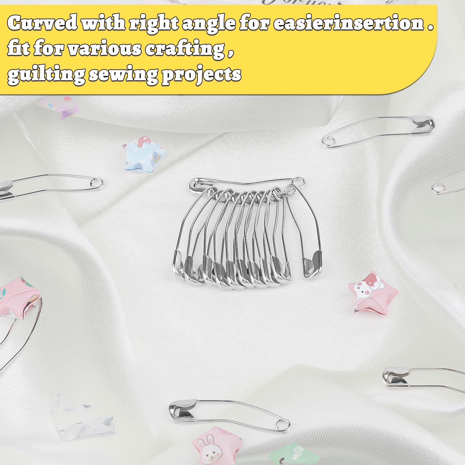 200Pcs Curved Safety Pins, 1.5 Inch Quilting Basting Pin, Curved Quilting Pins, Bent Safety Pins for Quilting and Knitting Sewing Crafting