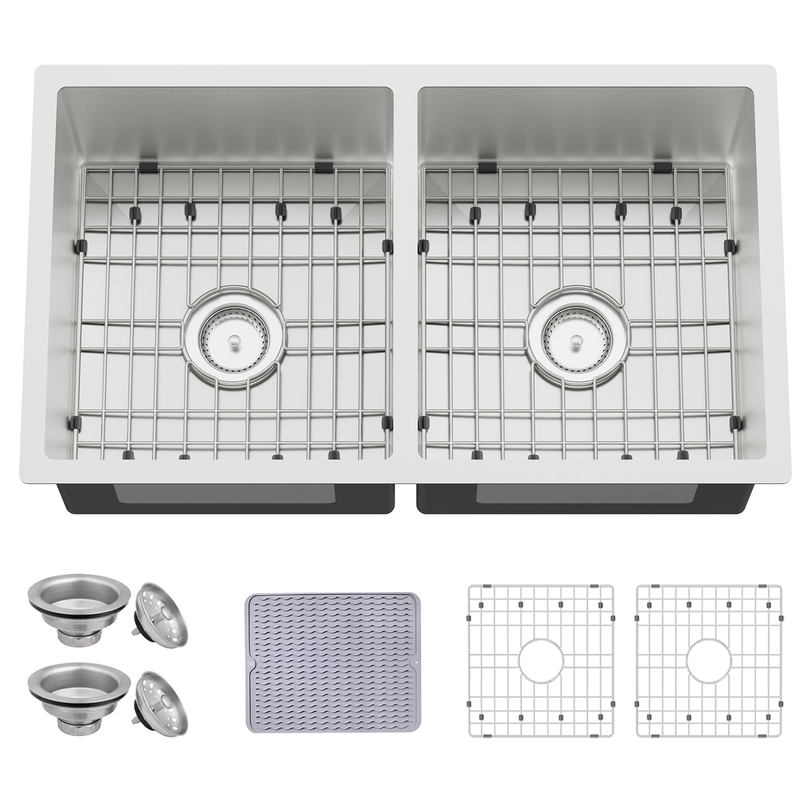 Évier de cuisine double cuve anti-rayure grand format 50/50 en inox