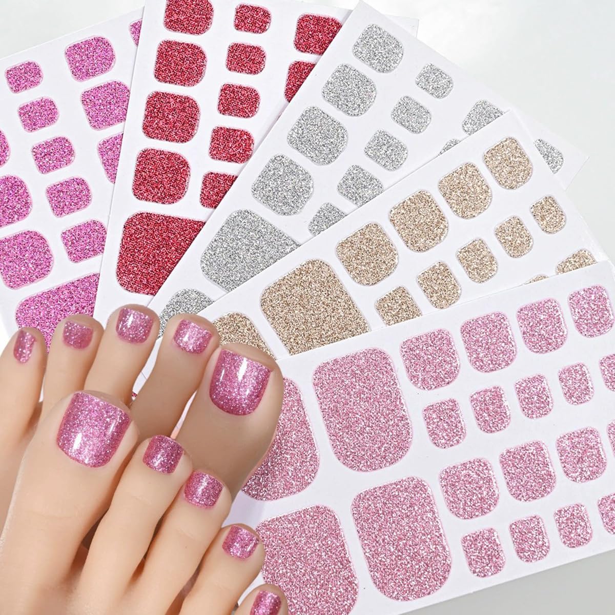 Toe Full Nail Wraps Gel Nail Stickers - Solid Pink Purple Glitter