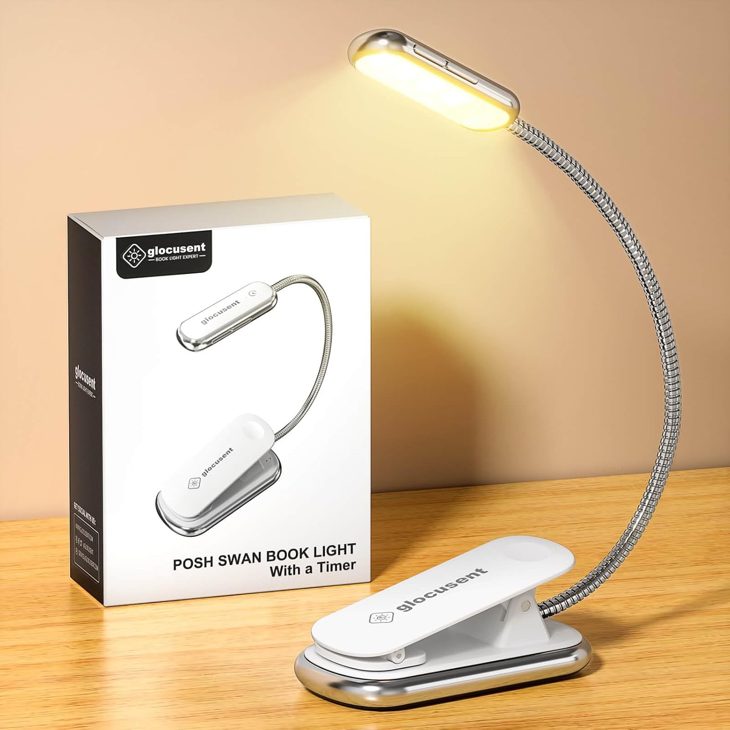 Glocusent Posh Premium Book Light for Reading in Bed with Timer, 16LED