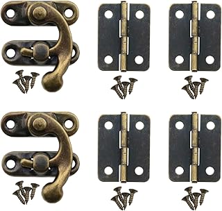 MTQY Small Box Hinges 2Sets Bronze Antique Right Latch Hook Hasp with Hinges and Screws for Wood Jewelry Box Gift Chest Catch Lock Hook