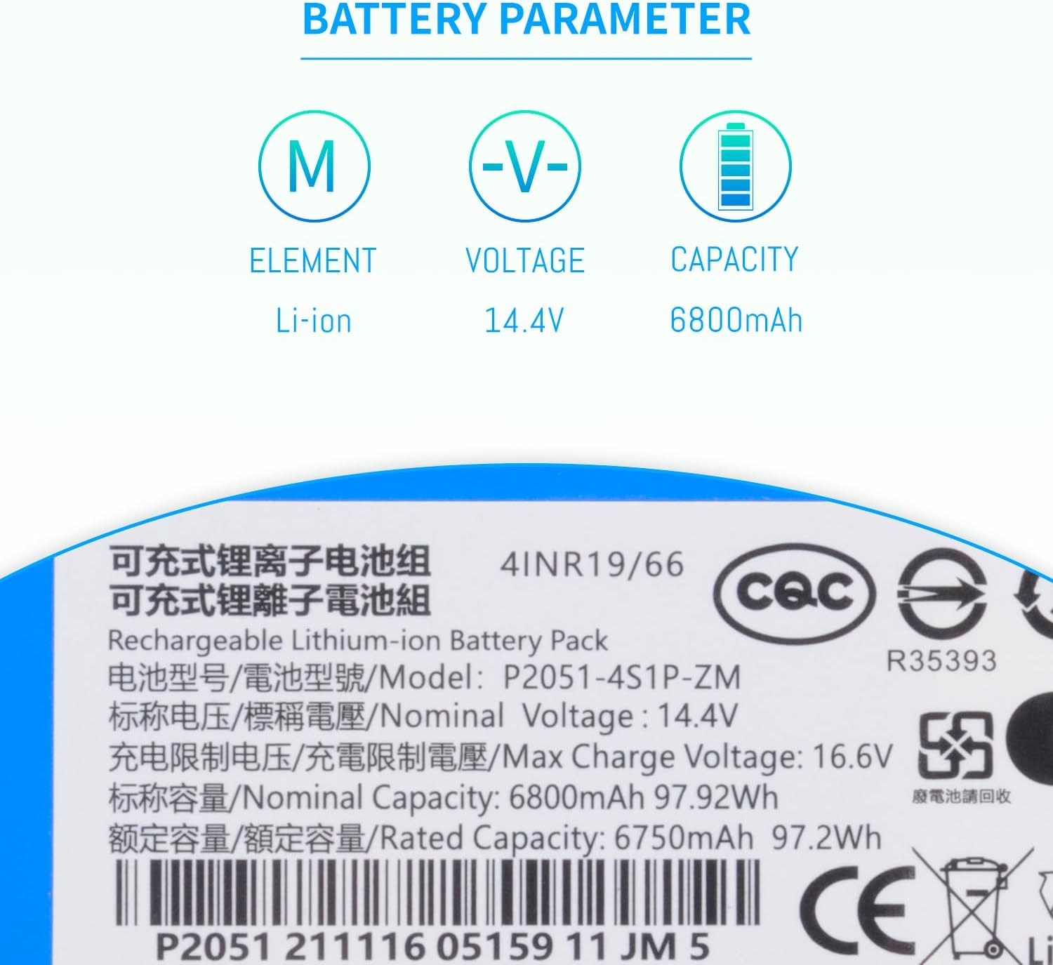 6800mAh Replacement Vacuum Battery Compatible with HONITURE Q6, Q6 Pro, Q6 Se Robot Vacuum Cleaner with Tools 14.4V