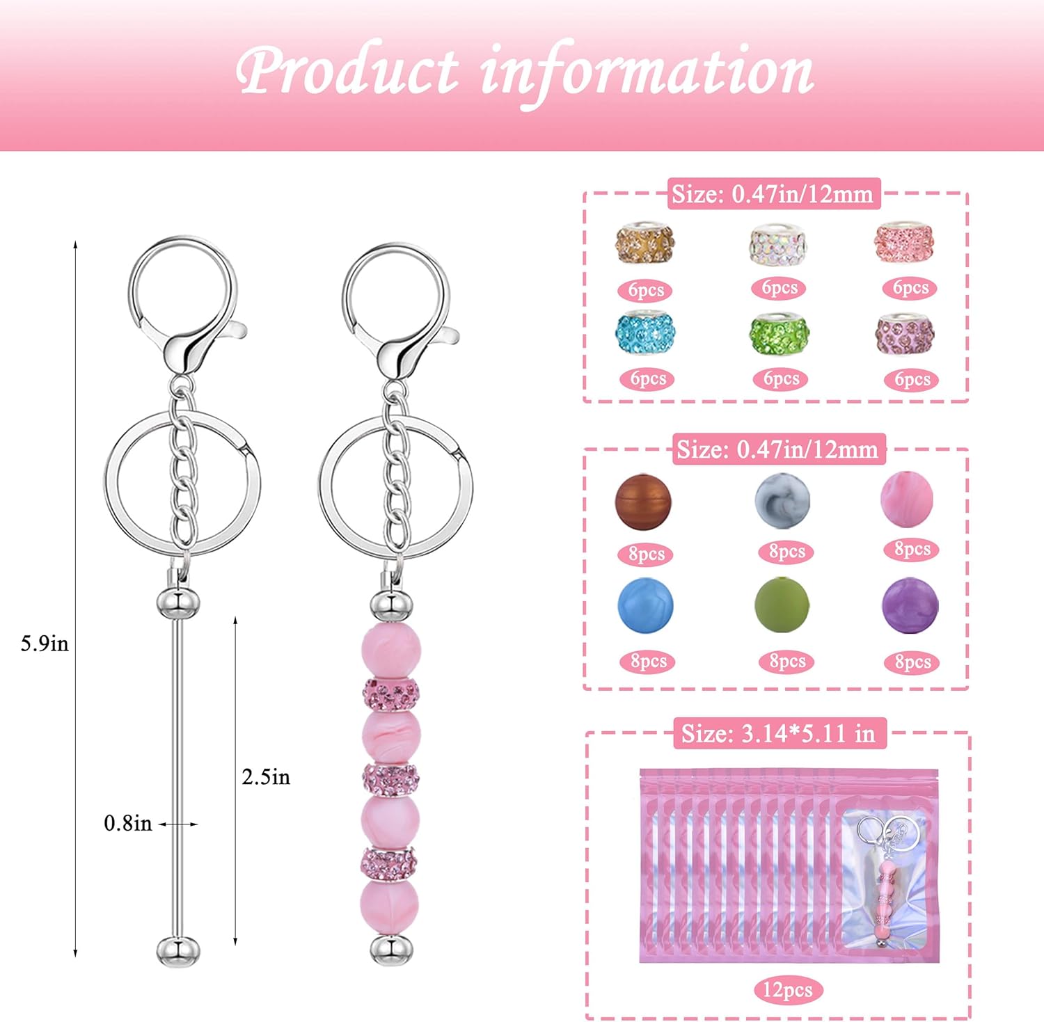 SUIMZESTI 109 Pcs Beadable Keychains Bars Set, Bulk Keychain Making Kit with Spacer Silicone Beads for Keychains Making Accessories for Womens DIY Crafts Gifts - Image 2
