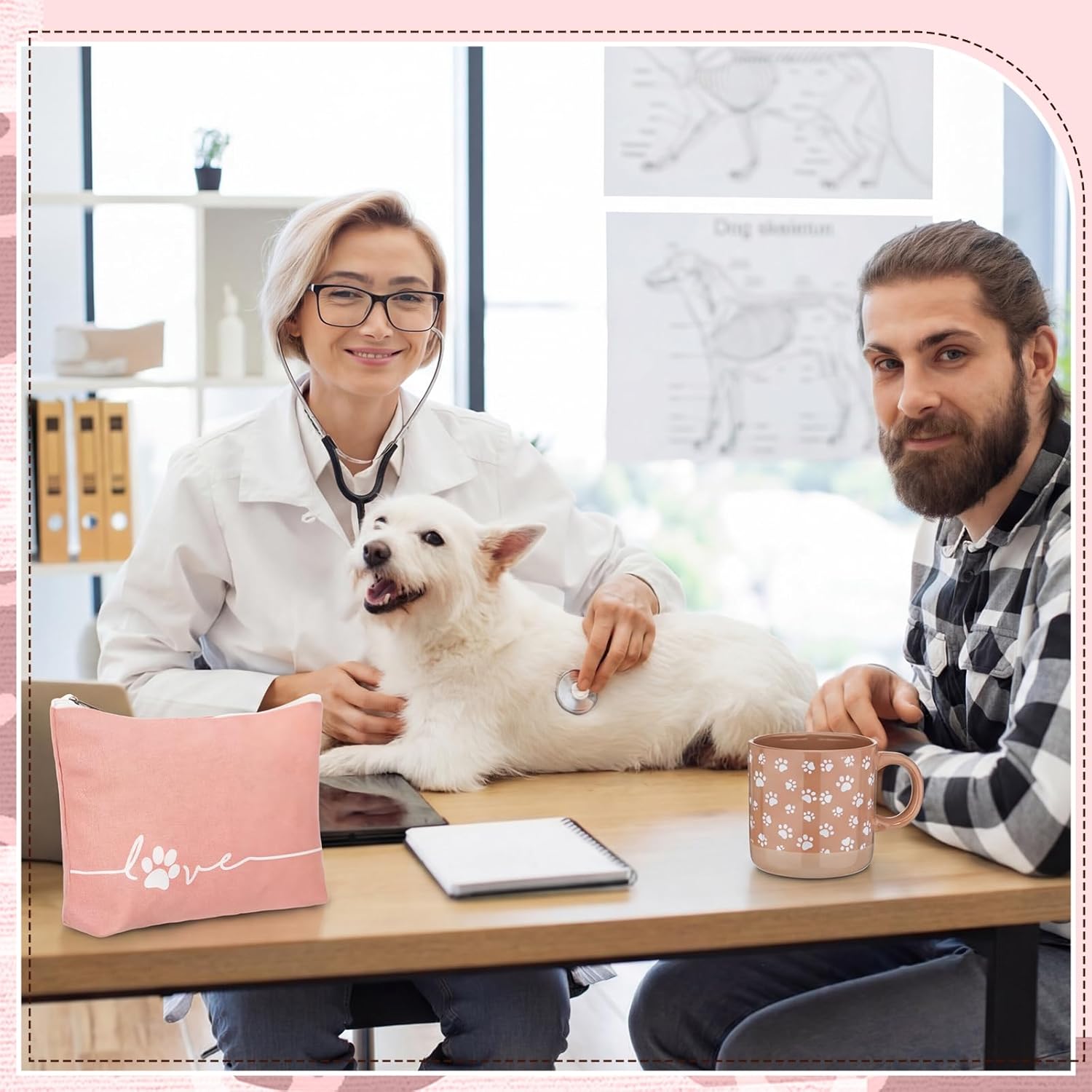 Sliner 12 Pcs Veterinary Receptionist Gifts Bulk You‘re Pawsome Coffee Mug & Canvas Makeup Bag Set, Vet Tech Appreciation Thank You Gifts for Veterinarian Medicine Assistant Nurse, Classic, Pastel