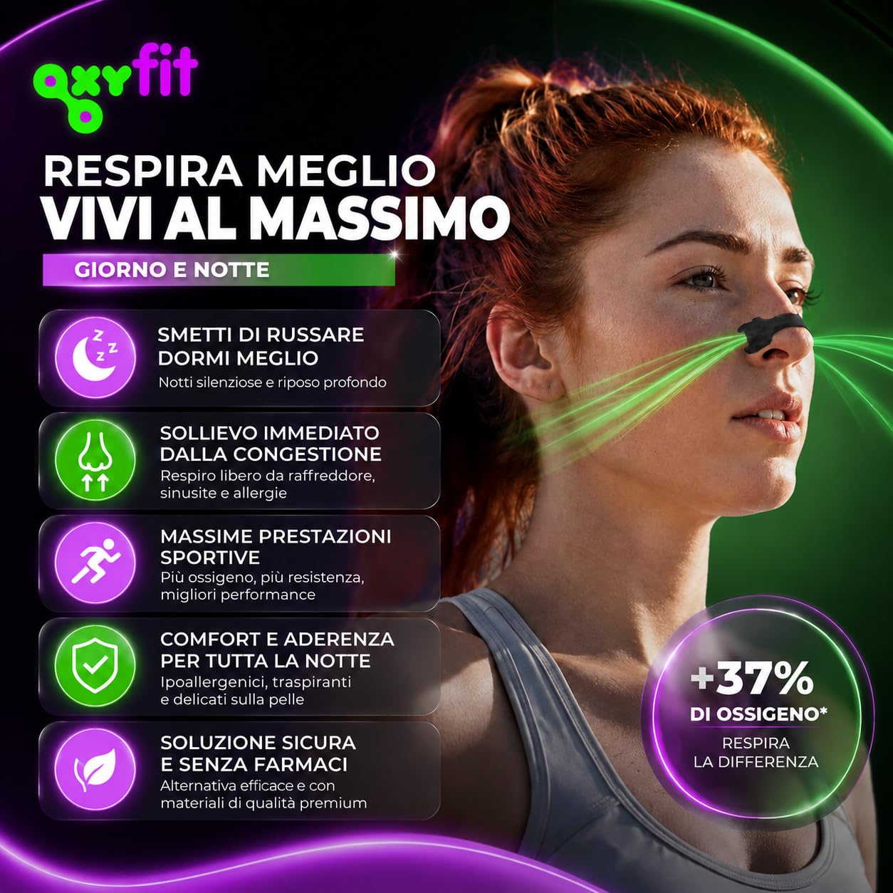 30 Cerotti Nasali Antirussamento (Nasal Strips) | per Smettere di Russare e Respirare Meglio | Dilatatore Nasale per Sport e Congestione (Nero - 30)