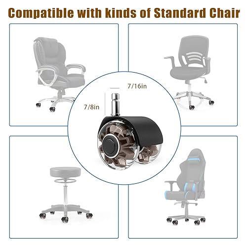 Vista 25 de Ruedas giratorias para silla de oficina (juego de 5), ruedas de silla de alta resistencia que soportan 2200 libras, ruedas de goma silenciosas