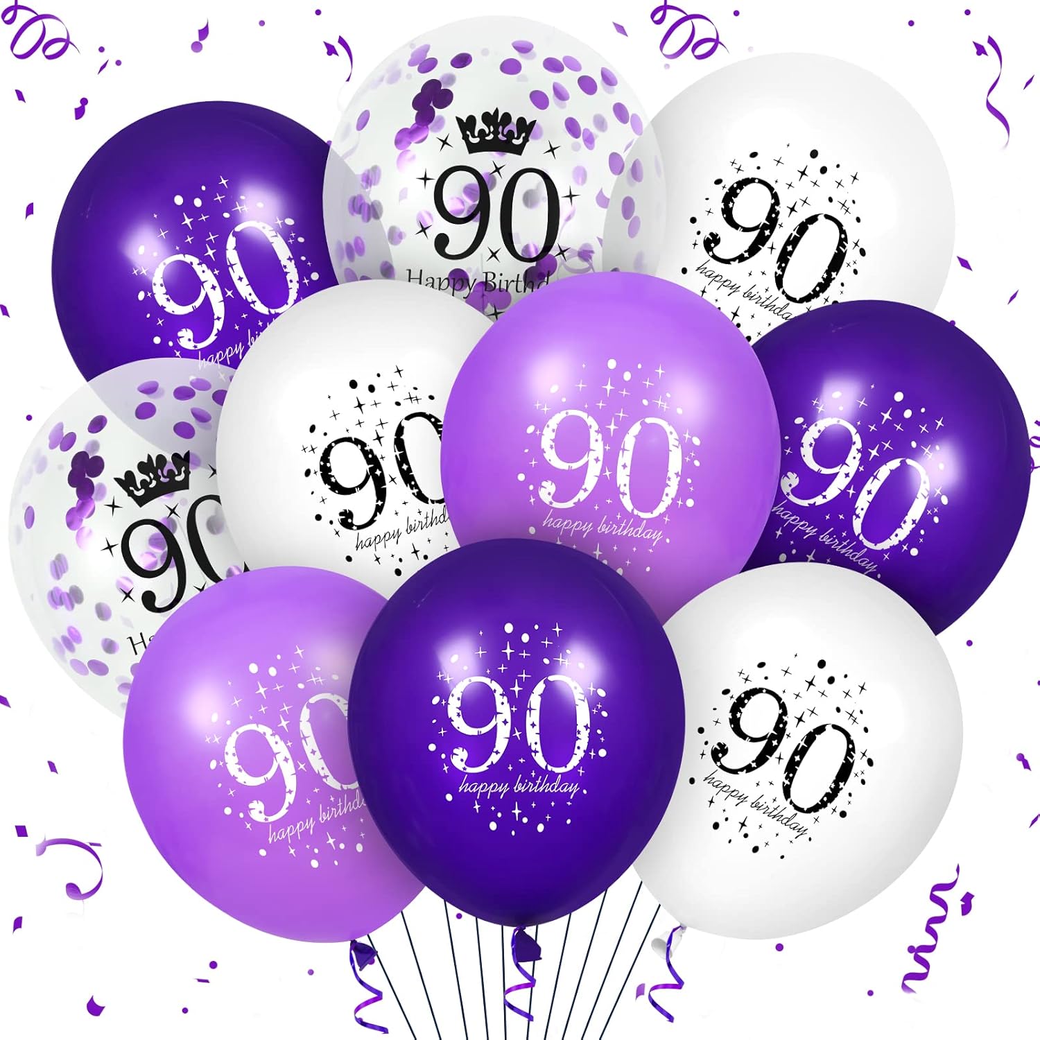 Amazon.com: 90th Purple Birthday Balloons Decorations, 16PCS Purple ...