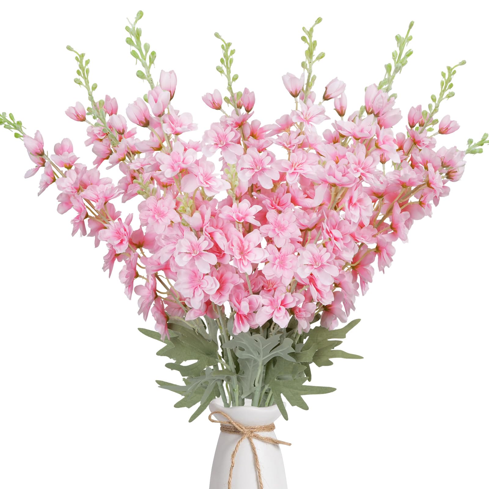 COEWUR 8PCS Delphinium Artificial Flower 34.6'' Pink Silk Flowers Long Silk Larkspur Flowers Plant Floral Faux Bouquets for Tall Vase Wedding Floral