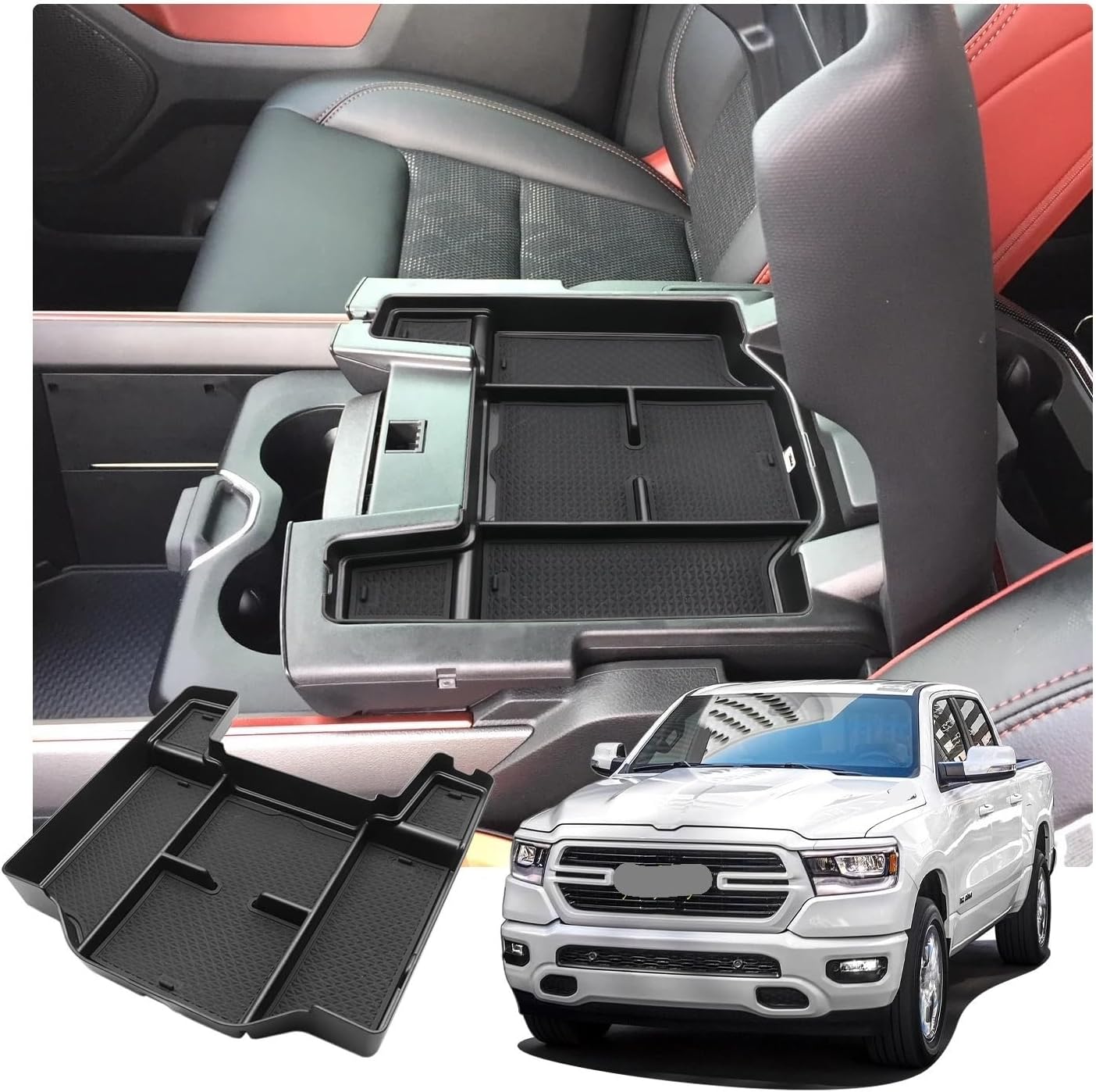 EVERETTE 車のアームレスト収納ボックス RAM 1500 2500 3500 2019-2022 ノンスリップゴムコンテナオ