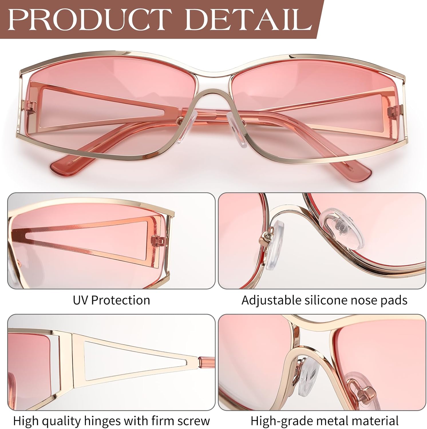 3 Pairs Y2k Sunglasses for Women Men, Fashion Metal Y2k Glasses, 2000s Rectangle Club Cool Aesthetics Eyewear - Image 2
