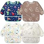 Accmor 4 Pack Long Sleeve Bibs, Baby Smock Waterproof Sleeved Bib Smock for Baby Toddler 24-36 Months