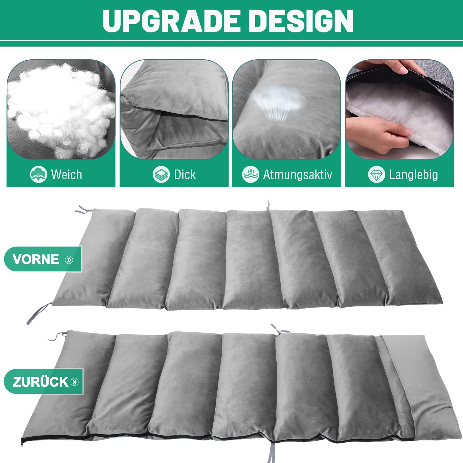 Carga Plegable Tumbona de Jardín con Cojín y Bolsillo Lateral, Sentarse y Dormir Doble Propósito, para Salón, Balcón, Playa o Piscina