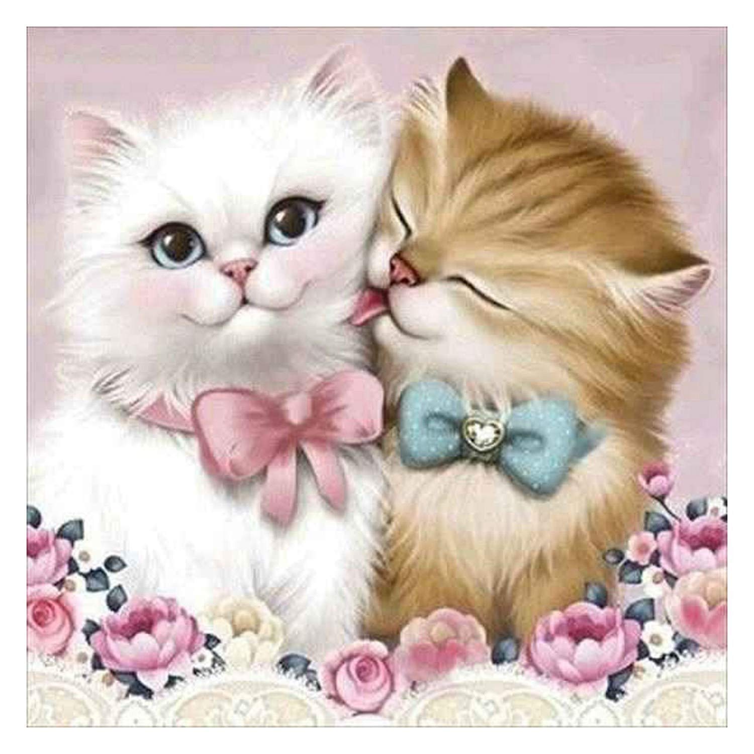 CTRLZS 5D Diy Couple Cat Round Rhinestones Embroidery Animals