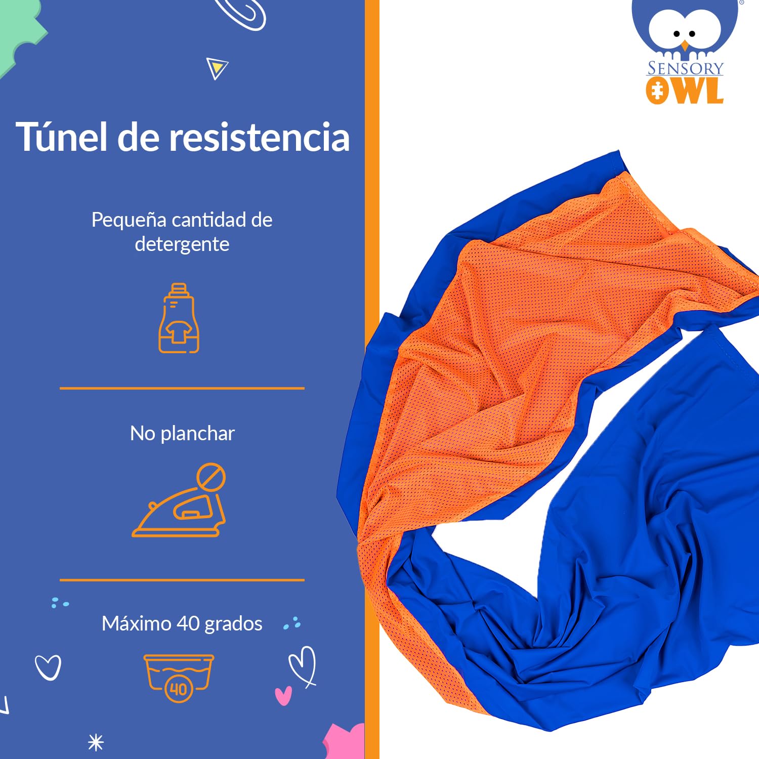 Túnel Sensorial para Niños Calcetín Corporal Túnel De Resistencia Infantil Juego De Compresión Sensorial Conciencia Corporal Alivio del Estrés Autismo Ansiedad 50 x 200 cm Azul Naranja