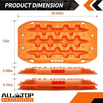 ALL-TOP Short Recovery Traction Boards, Off Road Bendable Tire Friction Tracks for Sand Mud Snow, 2PCS & Mounting Kit (3rd Gen, Orange)